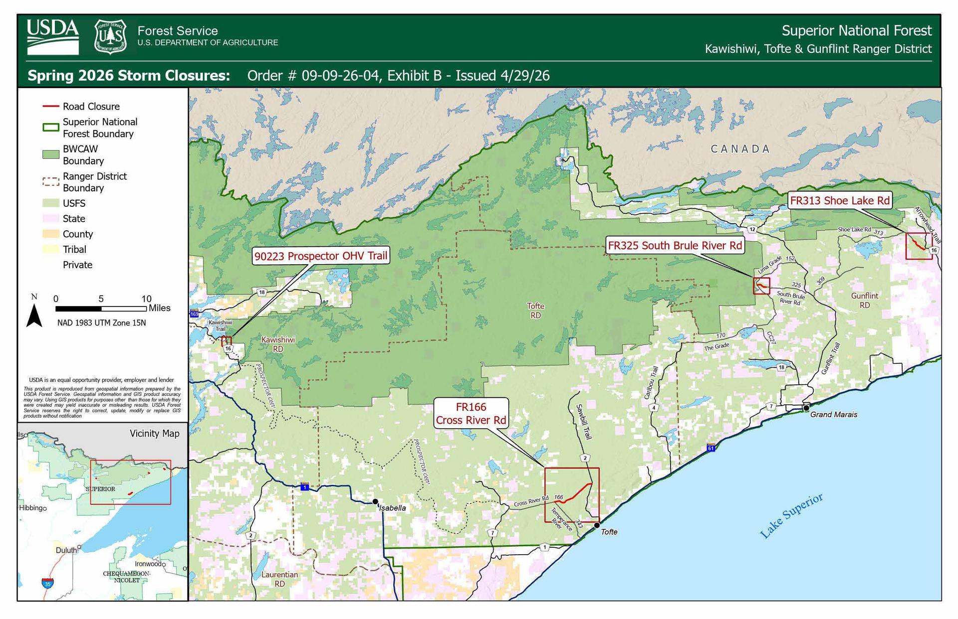 Superior National Forest: emergency road closures